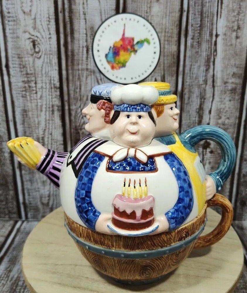 Department 56 Storybook “Three Men in a Tub” 3Pc Nesting Teapot & Cup Set *Read*